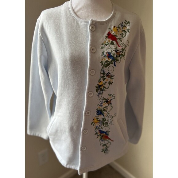 The Bradford Exchange Embroidered Birds Button Up Sweater Size Medium Cardinal - Picture 1 of 11